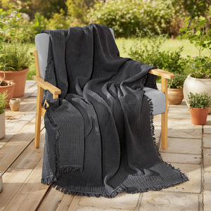 Yüksek Kalite Lüks Yumuşak %100 Pamuk Battaniye 4 Katmanlı Gazlı Düz Renk Dekoratif Örtü Ev Kanepe Koltuk Yatak Seyahat İçin - Product Image 1