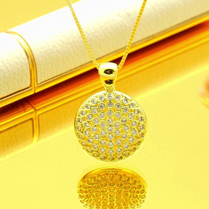 IGI/GIA Certified 14K Gold Full Pave Round Medallion Pendant Choker <b>Necklace</b> Micro Pave Diamond Box Chain Daily Luxe Jewelry - Product Image 3