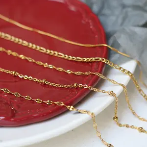 Not fade 18k gold water wave chain delicate sliver lip chain necklace long stainless steel figaro chains necklace women