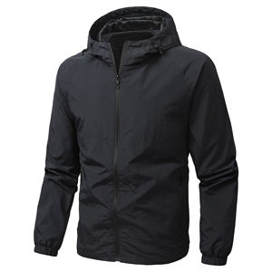 Men's 100% Polyester Lightweight Hooded Zip-Up <b>Jacket</b> Winter Wear-Resistant with Custom Print and Front Logo XS Size - Product Image 1