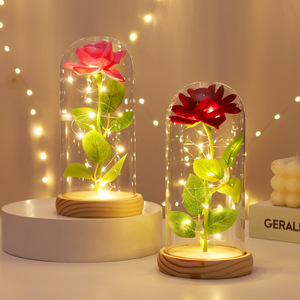 Rose Éternelle Artificielle Lumière LED la Belle et la Bête sous Cloche en Verre Décoration Noël Maison Cadeau Fête des Mères Saint-Valentin Nouvel An - Product Image 4