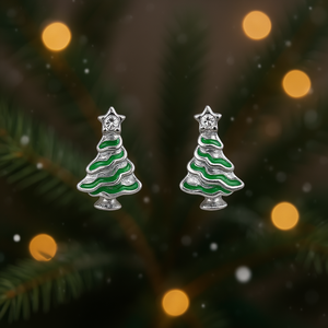 Orecchini a Perno a Forma di Albero di Natale Mint Limas in Oro Bianco con Cristalli e Strass, Design Incorniciato, Carini per Uso Quotidiano, Unisex - Product Image 2