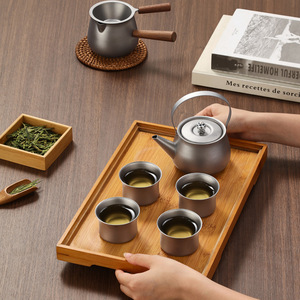 Tang Style Pure Titanium <b>Tea</b> <b>Set</b> Titanium Gray Compact Teacups For Home Office Use - Product Image 1