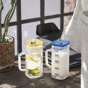 Glazen beker met opdruk, 400ml, borosilicaatglas, met schaalverdeling, rietje en deksel, vierkante watermok voor ijskoffie, sap, melkthee, kantoor cadeau - Product Image 3