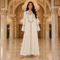 Abaya brodée, pull-over fluide à col rond, coupe ample, élégante, robe de soirée modeste, manches longues, robe de fête pour l'Aïd pour femmes