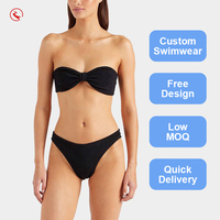 Bikini Bandeau Desain Baru 2026 Pengiriman Cepat Label Logo Kustom Ikat di Dada Pakaian Renang Bikini Kerut