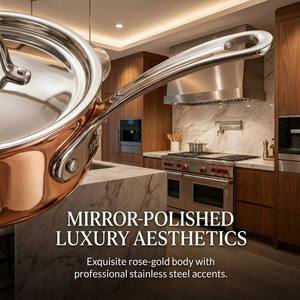 <span class=keywords><strong>Casserole</strong></span> professionnelle en acier inoxydable 3 plis <span class=keywords><strong>de</strong></span> 2,2 mm, extérieur en cuivre, design classique écologique, poignée en acier inoxydable, compatible four jusqu'à 280°C, en métal - Product Image 2