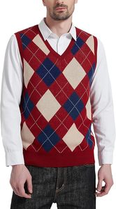 Tùy Chỉnh Quần Áo Len Pha Trộn Argyle Vest Các Nhà Sản Xuất Dệt Kim V Cổ Không Tay Áo Thun Cardigan Áo Len Cho Nam Giới Của Mùa Đông - Product Image 2