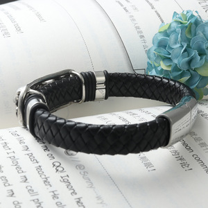 yunnique Titanium Steel Skull <b>Bracelet</b> Black <b>Leather</b> Band Fashion Jewelry Gift for Men - Product Image 2