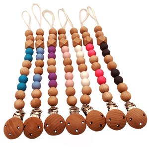 Custom Beech <strong>Wooden</strong> <strong>Teethers</strong> Beads Dummy Bibs Baby Pacifier <strong>Clip</strong> - Product Image 2