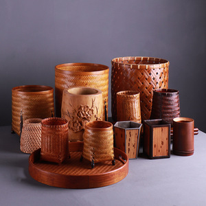 Handmade <b>Bamboo</b> Woven Tea Caddy Round 1-3L Traditional Tea Ceremony Storage <b>Container</b> Craft Basket - Product Image 1