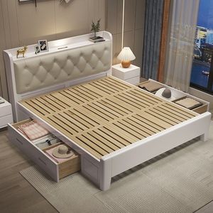 Cama con Plataforma de Estilo Nórdico de 1.5m/1.8m, Cabecera Suave, Muebles de Dormitorio Modernos y Minimalistas - Product Image 3