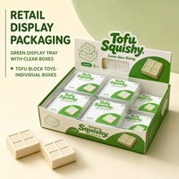Jouet anti-stress souple en forme de bloc de tofu à remontée lente, motif quadrillé, pour enfants de 5 à 7 ans, non toxique, avec boîte de présentation transparente et plateau de présentation