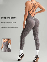 Combinaison de yoga pour femme à imprimé léopard, bretelles spaghetti, dos élégant, contrôle du ventre, lifting des hanches, tenue de sport pour l'entraînement