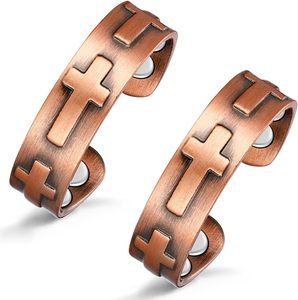 도매 기독교 선물 구리 보석 꽃 모양 힐링 자석 순수 구리 자화 반지 남녀 공용 - Product Image 6
