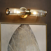 Applique murale de luxe en verre côtelé à tube long, en laiton, pour hall d'hôtel, villa, chambre, escalier, décoration intérieure
