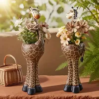 Vas Jerapah Resin Kreatif untuk Rangkaian Bunga, Pot Bunga Bentuk Hewan Buatan Tangan dan Dilukis Tangan, Dekorasi Rumah, Jerapah Elegan
