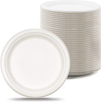Ensemble de vaisselle jetable Vaisselle biodégradable Assiettes en papier bagasse compostables Fourchettes extra longues, couteaux et cuillères pour fête