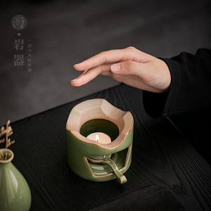 Calentador de té de cerámica, mini estufa de celadón, portavelas, esmalte verde bambú, forma poligonal, para servir té - Product Image 1