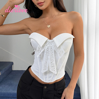 Dierlove Débardeur Corset Jacquard Sexy pour Femme, Coupe Ajustée, Style Raffiné, Orné d'un Nœud, avec Baleines
