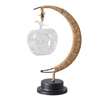 Lampe de table LED en verre en forme d'étoile et de lune avec corde de chanvre et fil de cuivre faits à la main - Décoration d'éclairage d'ambiance