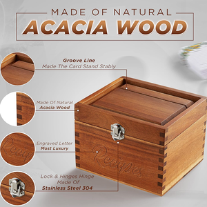 Boîte à recettes en bois d'acacia avec logo personnalisé 4x6 avec rainure pour support de téléphone, boîte de rangement de <span class=keywords><strong>cuisine</strong></span> en bois vintage avec séparateurs de cartes - Product Image 4