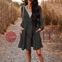 KISS ME ANGEL robes dames à manches longues sexy femmes col en V découpe imprimé décontracté robe ample