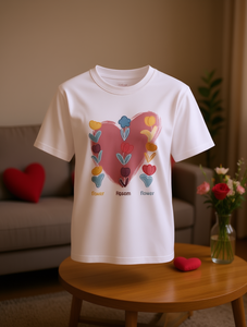 T-Shirt Hpsam in Puro Cotone, Manica Corta con Stampa Cuore e Fiori, Casual Unisex, Vestibilità Regolare, Per Tutte le Stagioni, Girocollo, in Maglia Jersey - Product Image 2