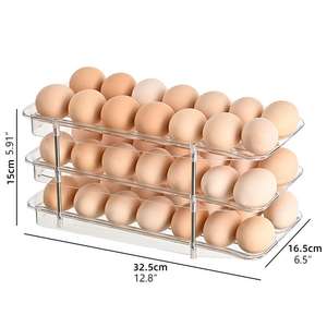 Оптовая продажа C700 <span class=keywords><strong>2</strong></span>-ярусная 16-сетчатая пластиковая коробка для яиц большой емкости кухонный органайзер для хранения яиц для холодильника прямоугольной формы - Product Image 4