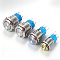 Interrupteur à bouton-poussoir métallique à LED éclairé de 12 mm, à maintien ou momentané, étanche, marche/arrêt, pour usage automobile et maritime, avec symbole d'alimentation