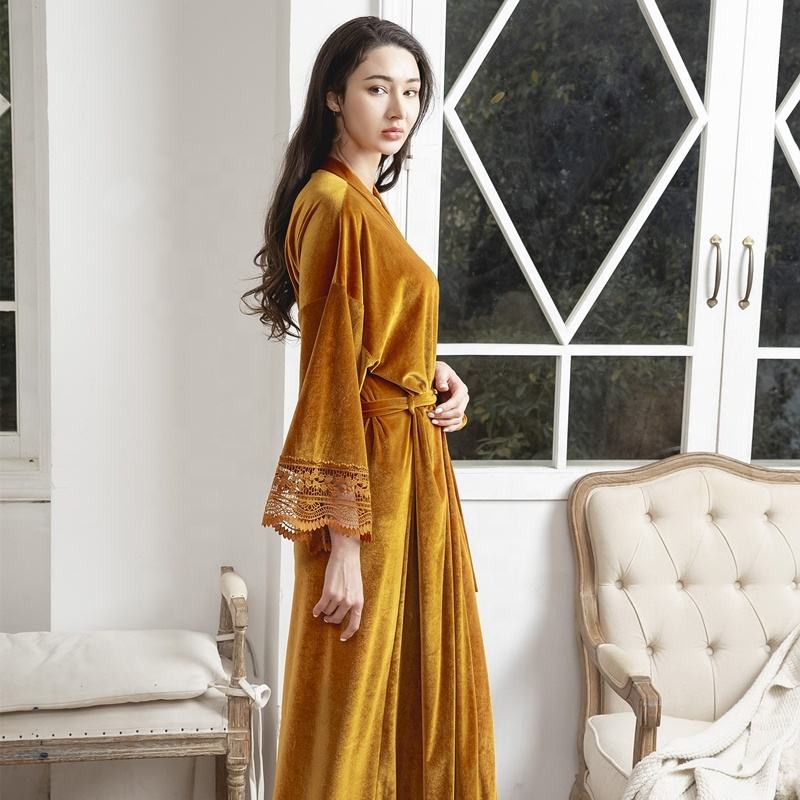 Vestido de noche Bata larga de encaje de terciopelo Mezcla de colores Boda,  batas de fiesta Dama DE HONOR Mujer Ropa de dormir 6041