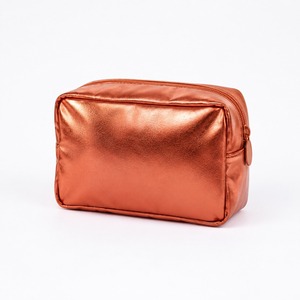 Bolsa de Cosméticos Compacta de Cuero PU Metálico Color Terracota, 13x10x10cm, Forma de Caja, con Cierre, Organizador de Maquillaje, Bolsa de Viaje Diaria, con Logotipo Personalizado - Product Image 2