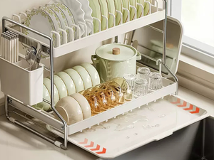 Égouttoir de cuisine double couche OEM ODM pour comptoir, support de rangement facile <span class=keywords><strong>à</strong></span> assembler pour vaisselle, bols et ustensiles - Product Image 6