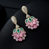 Boucles d'oreilles tendance de luxe en zircon cubique coloré, motif feuille verte, ananas exagéré, pour femme