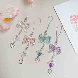 <b>Personality</b> Fashion PVC Lightweight Color Crossing Bow Heart for Phone Pendant <b>Keychain</b> Lanyard Bag Hanging - Product Image 1