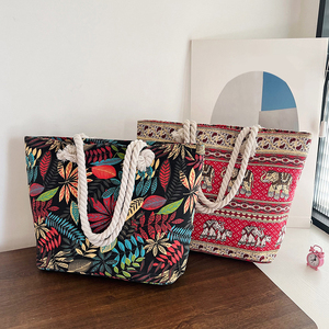 กระเป๋าถือผ้าใบสไตล์ชนเผ่าขนาดใหญ่สำหรับผู้หญิงกระเป๋าถือเชือกป่านแบบเรียบง่ายสำหรับช้อปปิ้งกำหนดเอง - Product Image 2