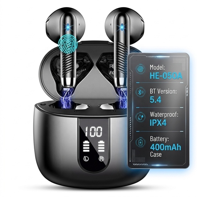 2026 Trending TWS Wireless Earbuds BT 5.4 Noise Cancelling Earphones 13mm Hi-Fi Stereo Waterproof Headphone with LED Display