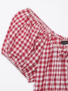 Abito Midi da Donna Personalizzato Primavera 2026 con Maniche a Sbuffo in Gingham, Vita Aderente e Gonna Svasata a Trapezio, OEM/ODM da Fabbrica Cinese - Product Image 5