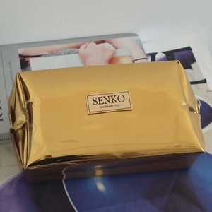 Bolsa de maquillaje impermeable de cuero Pu dorado metálico, bolsa de viaje impermeable, bolsa de viaje de 8 pulgadas con placa de Metal - Product Image 3