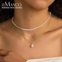 Collier à maillons géométriques superposés EMANCO, élégant, d'inspiration vintage, plaqué or 14 carats, en acier inoxydable PVD, pour femme, idéal pour les fiançailles