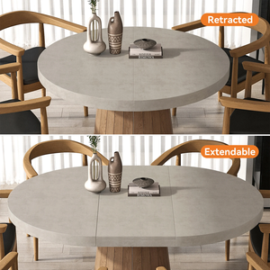 NOVA Tables de salle à manger rondes extensibles en bois massif gris de style scandinave Table à manger pliante ovale Ensemble de 4 tables en bois de 6 places - Product Image 3