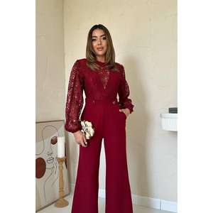 Mono Floral Borgoña al por Mayor con Encaje y Hombreras, Estilo Gótico Y2K, Tejido de Punto para Primavera y Verano - Product Image 2