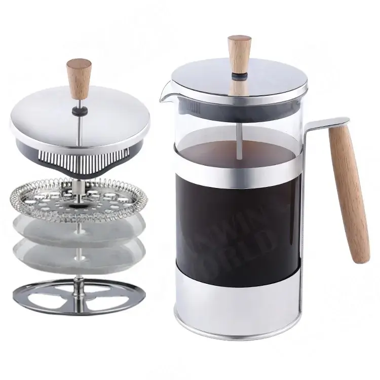 Vendita calda nuovi arrivi caffè di bambù stampa francese con pomello in legno & maniglia. Mini macchina per caffè e tè 34oz, filtrazione a 4 livelli