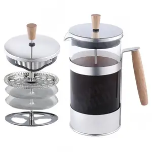 Hot selling New Arrivals Bamboo Coffee French Press with Wooden Knob&Handle. Mini Home Coffee&Tea Maker 34oz, 4 Level Filtration