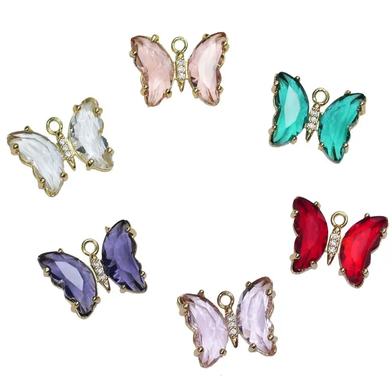 Small Rhinestone 3D Designs Butterfly Necklace Pendant fashion diy earrings bracelets crystal stone charms for jewelry making