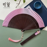 Éventail pliable Hanfu de style ancien, nouveau modèle chinois, en bambou vert et fleurs de cerisier, pour femmes, danse classique