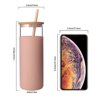 Gobelet en verre réutilisable de 16 oz avec manchon en silicone, couvercle en bambou et paille – Design mignon pour les fêtes – Idéal pour café glacé/bière/smoothie – Cadeau