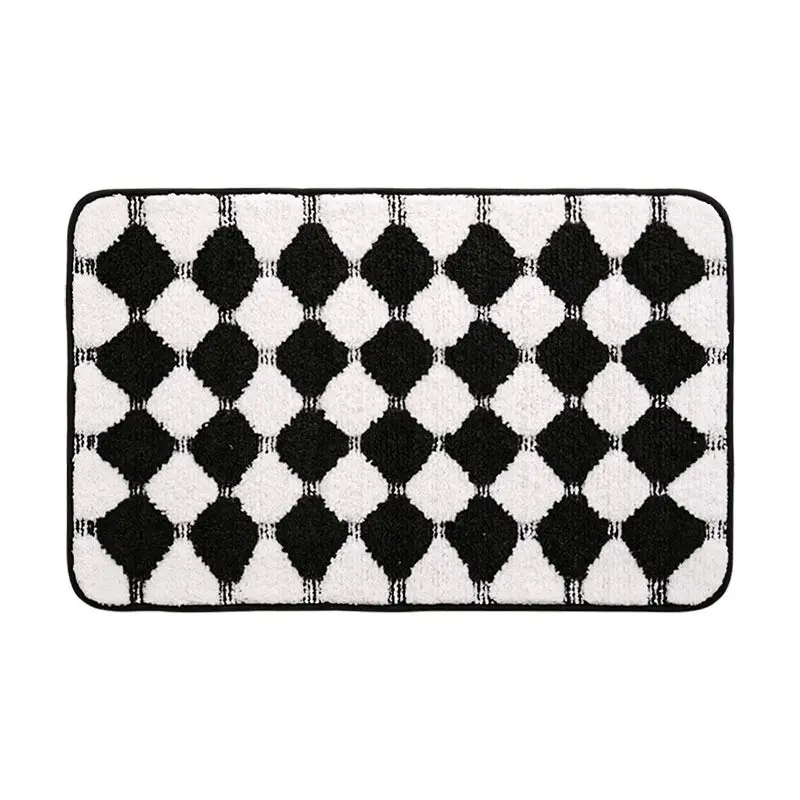 100% Polyester black and white two-color jacquard lamb rug for bathroom non-slip absorbent foot mat