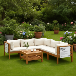 Solid Acacia Wood Garden <b>Sofa</b> <b>Set</b> Cream Modular Design Outdoor Furniture D0100HX6X78 - Product Image 2