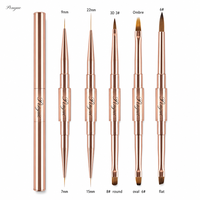 Nouvelle Arrivée 2026 Pinceau à ongles double tête avec manche en métal doré, poils synthétiques Kolinsky, liner ovale, vente en gros, logo personnalisé